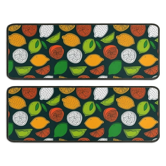 Kitchen Rugs Sets Of 2,Lemon Mixed Citrus Fruits DarkGreen Pattern Anti Fatigue Kitchen Mat Rugs Non Slip Washable,Decorative Kitchen Floor Mats for Kitchen,Sink,Laundry,17"x47"+17"x47"