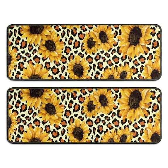 Kitchen Rugs Sets Of 2,Leopard Sunflower Pattern Anti Fatigue Kitchen Mat Rugs Non Slip Washable,Decorative Kitchen Floor Mats for Kitchen,Sink,Laundry,17"x47"+17"x47"