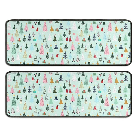 Kitchen Rugs Sets Of 2,Light Blue Christmas Tree Pattern Anti Fatigue Kitchen Mat Rugs Non Slip Washable,Decorative Kitchen Floor Mats for Kitchen,Sink,Laundry,17"x47"+17"x47"