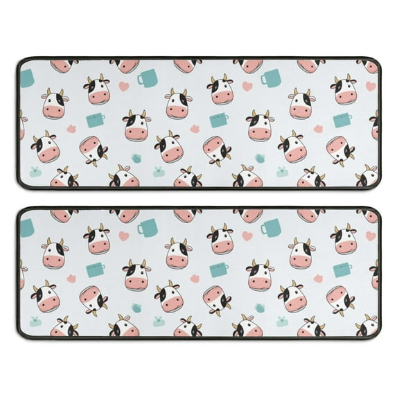 Kitchen Rugs Sets Of 2,Light Blue Cow Coffee Pattern Anti Fatigue Kitchen Mat Rugs Non Slip Washable,Decorative Kitchen Floor Mats for Kitchen,Sink,Laundry,17"x47"+17"x47"
