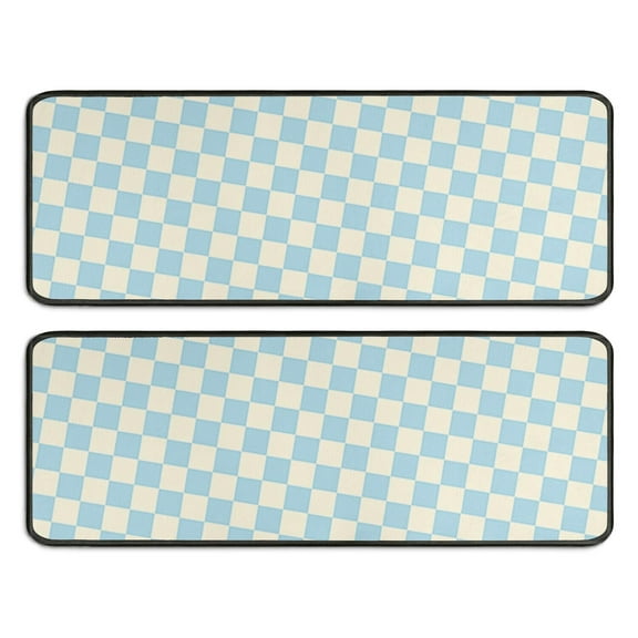 Kitchen Rugs Sets Of 2,Light Blue and Cream Checkered Pattern Anti Fatigue Kitchen Mat Rugs Non Slip Washable,Decorative Kitchen Floor Mats for Kitchen,Sink,Laundry,17"x47"+17"x47"