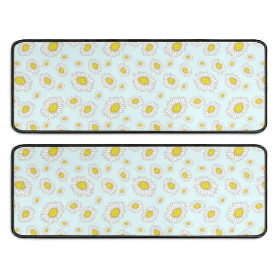 Kitchen Rugs Sets Of 2,Light Blue Daisy Flower Pattern Anti Fatigue Kitchen Mat Rugs Non Slip Washable,Decorative Kitchen Floor Mats for Kitchen,Sink,Laundry,17"x47"+17"x47"