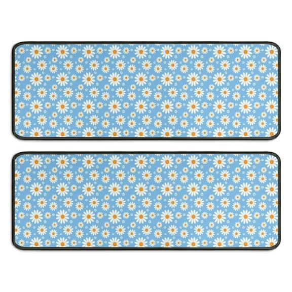 Kitchen Rugs Sets Of 2,Light Blue Daisy Flower Pattern Anti Fatigue Kitchen Mat Rugs Non Slip Washable,Decorative Kitchen Floor Mats for Kitchen,Sink,Laundry,17"x47"+17"x47"