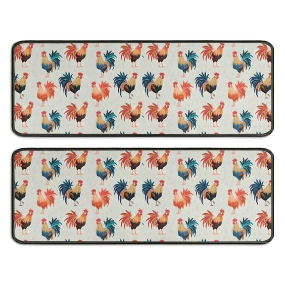 Kitchen Rugs Sets Of 2,Light Gray Chicken Rooster Pattern Anti Fatigue Kitchen Mat Rugs Non Slip Washable,Decorative Kitchen Floor Mats for Kitchen,Sink,Laundry,17"x47"+17"x47"