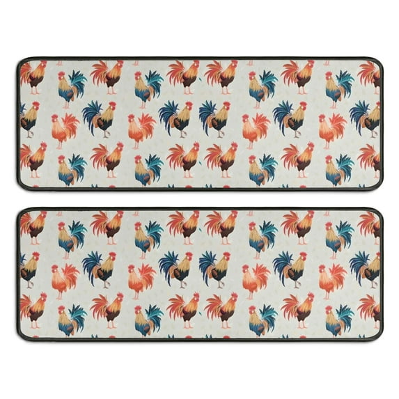 Kitchen Rugs Sets Of 2,Light Gray Chicken Rooster Pattern Anti Fatigue Kitchen Mat Rugs Non Slip Washable,Decorative Kitchen Floor Mats for Kitchen,Sink,Laundry,17"x47"+17"x47"
