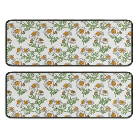 Kitchen Rugs Sets Of 2,Light Gray Daisy Flower Pattern Anti Fatigue Kitchen Mat Rugs Non Slip Washable,Decorative Kitchen Floor Mats for Kitchen,Sink,Laundry,17"x47"+17"x47"