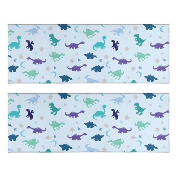 Kitchen Rugs Sets Of 2,LightBlue Dinosaurs Stars Moons Pattern Anti Fatigue Kitchen Mat Rugs Non Slip Washable,Decorative Kitchen Floor Mats for Kitchen,Sink,Laundry,17"X47"