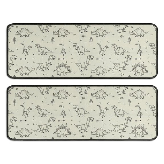 Kitchen Rugs Sets Of 2,LightColor Origami Dinosaurs Pattern Anti Fatigue Kitchen Mat Rugs Non Slip Washable,Decorative Kitchen Floor Mats for Kitchen,Sink,Laundry,17"x47"+17"x47"