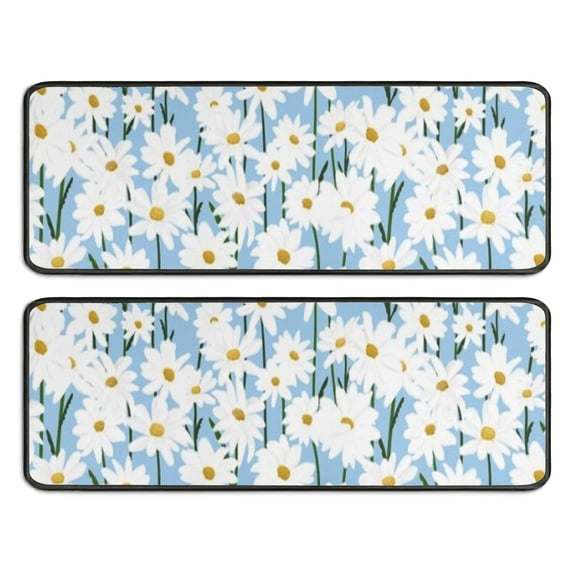 Kitchen Rugs Sets Of 2,Lightblue Daisy Flower Green Stems Pattern Anti Fatigue Kitchen Mat Rugs Non Slip Washable,Decorative Kitchen Floor Mats for Kitchen,Sink,Laundry,17"x47"+17"x47"