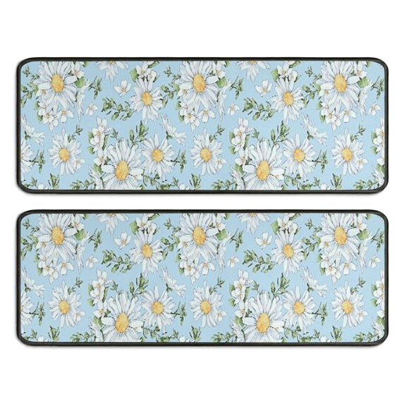 Kitchen Rugs Sets Of 2,Lightblue Daisy Flower Small Flowers Pattern Anti Fatigue Kitchen Mat Rugs Non Slip Washable,Decorative Kitchen Floor Mats for Kitchen,Sink,Laundry,17"x47"+17"x47"