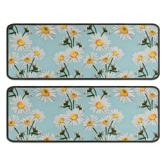Kitchen Rugs Sets Of 2,Lightblue Daisy Flower Yellow Centers Pattern Anti Fatigue Kitchen Mat Rugs Non Slip Washable,Decorative Kitchen Floor Mats for Kitchen,Sink,Laundry,17"x47"+17"x47"