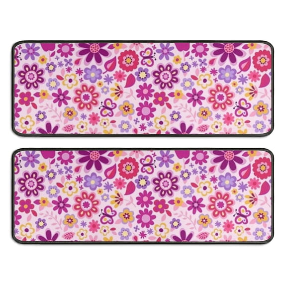 Kitchen Rugs Sets Of 2,Lightpink Daisy Flower Purple Blooms Pattern Anti Fatigue Kitchen Mat Rugs Non Slip Washable,Decorative Kitchen Floor Mats for Kitchen,Sink,Laundry,17"x47"+17"x47"