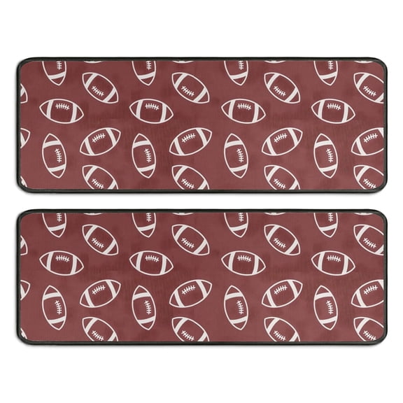 Kitchen Rugs Sets Of 2,Maroon Footballs Pattern Anti Fatigue Kitchen Mat Rugs Non Slip Washable,Decorative Kitchen Floor Mats for Kitchen,Sink,Laundry,17"x47"+17"x47"