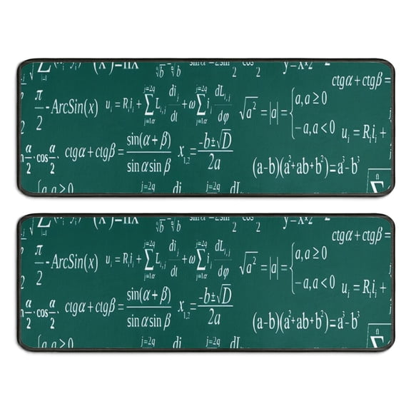 Kitchen Rugs Sets Of 2,Math Equations Algebra Green Pattern Anti Fatigue Kitchen Mat Rugs Non Slip Washable,Decorative Kitchen Floor Mats for Kitchen,Sink,Laundry,17"x47"+17"x47"
