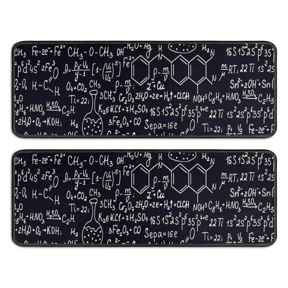 Kitchen Rugs Sets Of 2,Math Equations Chemistry Black Pattern Anti Fatigue Kitchen Mat Rugs Non Slip Washable,Decorative Kitchen Floor Mats for Kitchen,Sink,Laundry,17"x47"+17"x47"