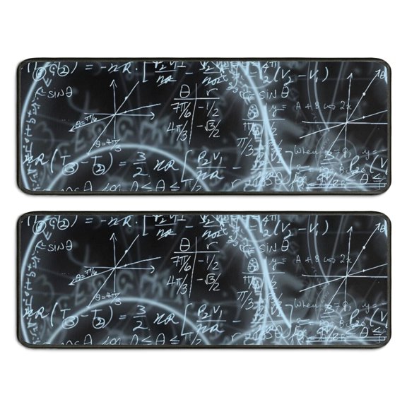 Kitchen Rugs Sets Of 2,Math Equations Glowing Formulas Black Pattern Anti Fatigue Kitchen Mat Rugs Non Slip Washable,Decorative Kitchen Floor Mats for Kitchen,Sink,Laundry,17"x47"+17"x47"