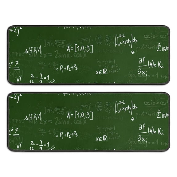 Kitchen Rugs Sets Of 2,Math Equations Math Symbols Green Pattern Anti Fatigue Kitchen Mat Rugs Non Slip Washable,Decorative Kitchen Floor Mats for Kitchen,Sink,Laundry,17"x47"+17"x47"