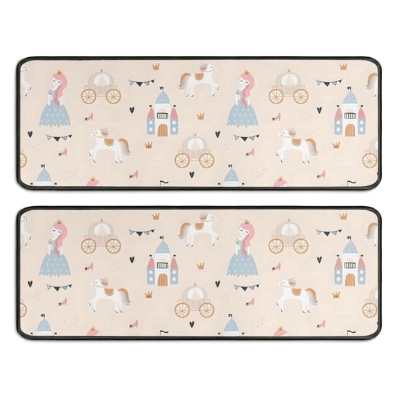Kitchen Rugs Sets Of 2,Minimalist Princess Pattern Anti Fatigue Kitchen Mat Rugs Non Slip Washable,Decorative Kitchen Floor Mats for Kitchen,Sink,Laundry,17"x47"+17"x47"