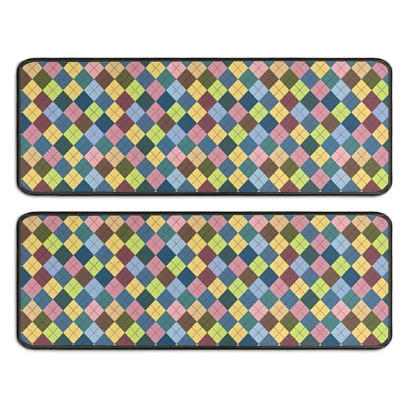 Kitchen Rugs Sets Of 2,Multi Color Diamond Checkerboard Checkered Pattern Anti Fatigue Kitchen Mat Rugs Non Slip Washable,Decorative Kitchen Floor Mats for Kitchen,Sink,Laundry,17"x47"+17"x47"