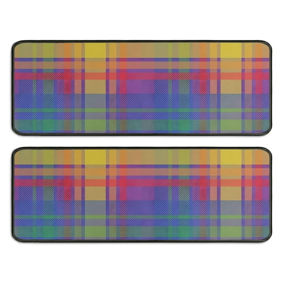 Kitchen Rugs Sets Of 2,Multi Color Plaid Checkered Pattern Anti Fatigue Kitchen Mat Rugs Non Slip Washable,Decorative Kitchen Floor Mats for Kitchen,Sink,Laundry,17"x47"+17"x47"