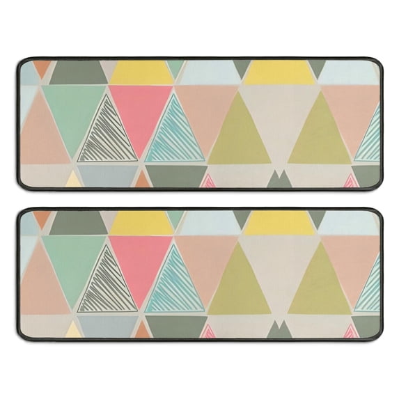 Kitchen Rugs Sets Of 2,Multi Color Triangle Checkered Pattern Anti Fatigue Kitchen Mat Rugs Non Slip Washable,Decorative Kitchen Floor Mats for Kitchen,Sink,Laundry,17"x47"+17"x47"
