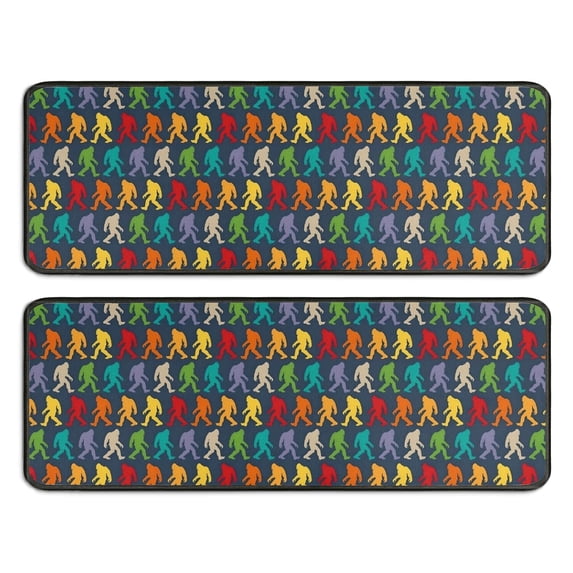 Kitchen Rugs Sets Of 2,Multicolor Bigfoot Pattern Anti Fatigue Kitchen Mat Rugs Non Slip Washable,Decorative Kitchen Floor Mats for Kitchen,Sink,Laundry,17"x47"+17"x47"