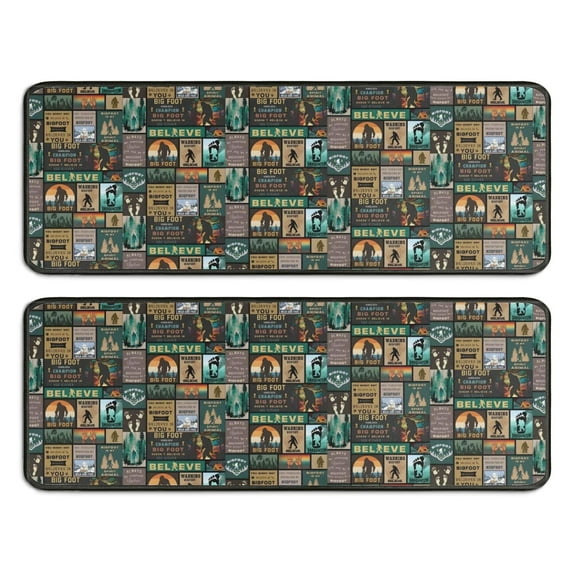 Kitchen Rugs Sets Of 2,Multicolor Bigfoot and Text Pattern Anti Fatigue Kitchen Mat Rugs Non Slip Washable,Decorative Kitchen Floor Mats for Kitchen,Sink,Laundry,17"x47"+17"x47"