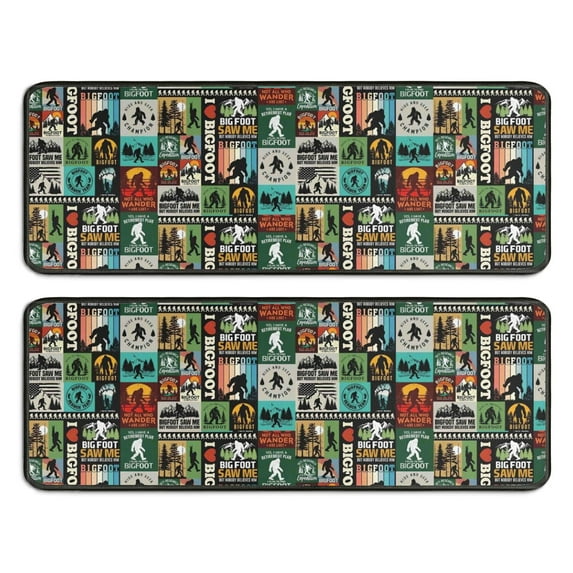 Kitchen Rugs Sets Of 2,Multicolor Bigfoot and Text Pattern Anti Fatigue Kitchen Mat Rugs Non Slip Washable,Decorative Kitchen Floor Mats for Kitchen,Sink,Laundry,17"x47"+17"x47"