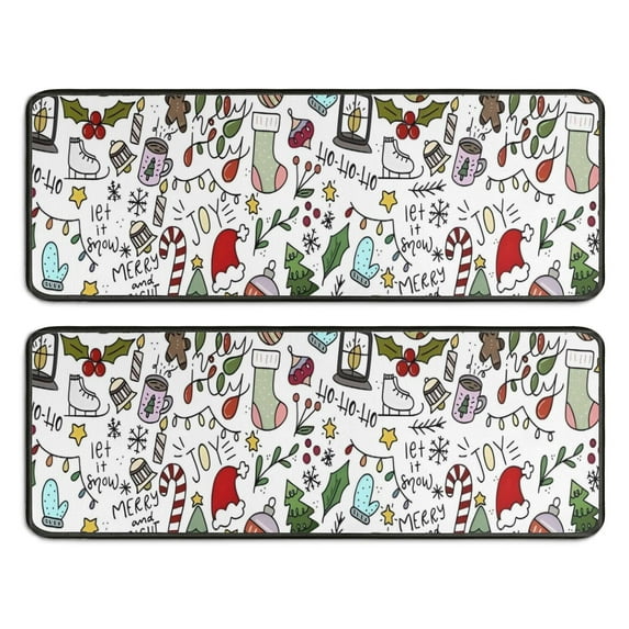 Kitchen Rugs Sets Of 2,Multicolor Christmas Pattern Anti Fatigue Kitchen Mat Rugs Non Slip Washable,Decorative Kitchen Floor Mats for Kitchen,Sink,Laundry,17"x47"+17"x47"