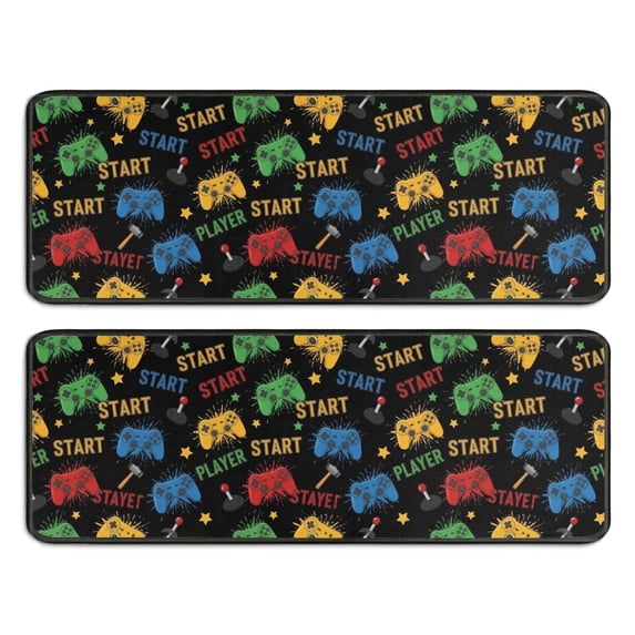 Kitchen Rugs Sets Of 2,Multicolor Controllers Games Text Black Pattern Anti Fatigue Kitchen Mat Rugs Non Slip Washable,Decorative Kitchen Floor Mats for Kitchen,Sink,Laundry,17"x47"+17"x47"