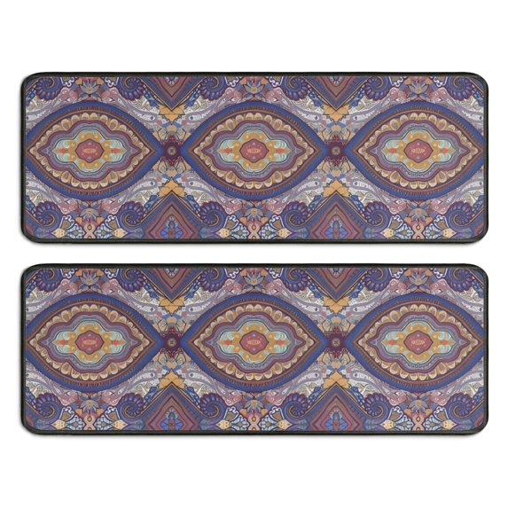 Kitchen Rugs Sets Of 2,Multicolor Ethnic Geometric Pattern (4) Anti Fatigue Kitchen Mat Rugs Non Slip Washable,Decorative Kitchen Floor Mats for Kitchen,Sink,Laundry,17"x47"+17"x47"