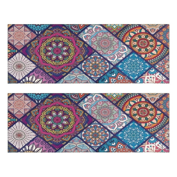 Kitchen Rugs Sets Of 2,Multicolor Ethnic Mandala Pattern Anti Fatigue Kitchen Mat Rugs Non Slip Washable,Decorative Kitchen Floor Mats for Kitchen,Sink,Laundry,17"X47"
