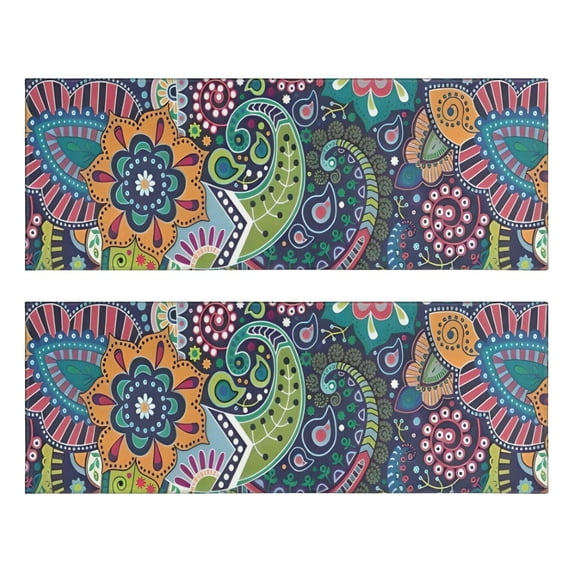 Kitchen Rugs Sets Of 2,Multicolor Ethnic Paisley and Floral Pattern Anti Fatigue Kitchen Mat Rugs Non Slip Washable,Decorative Kitchen Floor Mats for Kitchen,Sink,Laundry,17"X47"