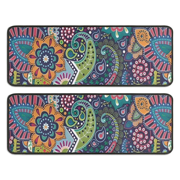 Kitchen Rugs Sets Of 2,Multicolor Ethnic Paisley and Floral Pattern Anti Fatigue Kitchen Mat Rugs Non Slip Washable,Decorative Kitchen Floor Mats for Kitchen,Sink,Laundry,17"x47"+17"x47"