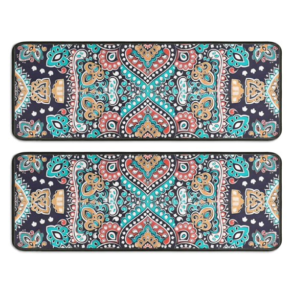 Kitchen Rugs Sets Of 2,Multicolor Ethnic Paisley Pattern Anti Fatigue Kitchen Mat Rugs Non Slip Washable,Decorative Kitchen Floor Mats for Kitchen,Sink,Laundry,17"x47"+17"x47"