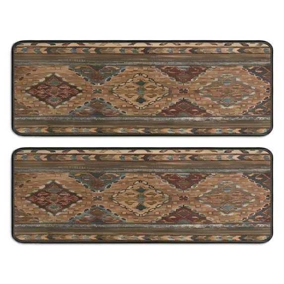 Kitchen Rugs Sets Of 2,Multicolor Geometric Boho Pattern Anti Fatigue Kitchen Mat Rugs Non Slip Washable,Decorative Kitchen Floor Mats for Kitchen,Sink,Laundry,17"x47"+17"x47"