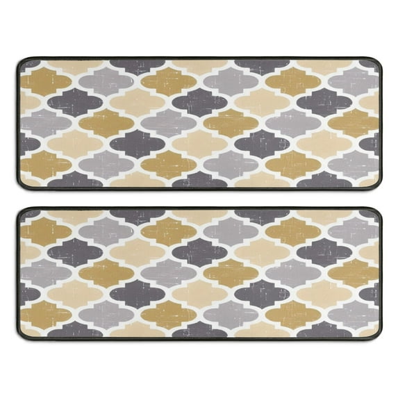 Kitchen Rugs Sets Of 2,Multicolor Geometric Quatrefoil Pattern Anti Fatigue Kitchen Mat Rugs Non Slip Washable,Decorative Kitchen Floor Mats for Kitchen,Sink,Laundry,17"x47"+17"x47"