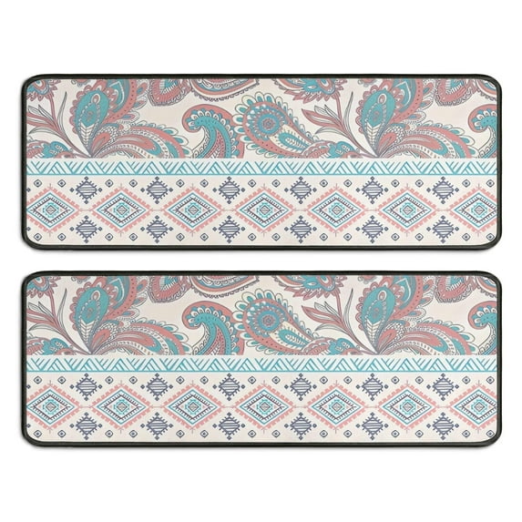 Kitchen Rugs Sets Of 2,Multicolor Triangular Geometric Boho Pattern Anti Fatigue Kitchen Mat Rugs Non Slip Washable,Decorative Kitchen Floor Mats for Kitchen,Sink,Laundry,17"x47"+17"x47"