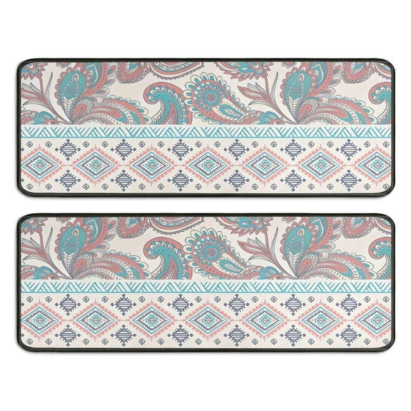 Kitchen Rugs Sets Of 2,Multicolor Triangular Geometric Boho Pattern Anti Fatigue Kitchen Mat Rugs Non Slip Washable,Decorative Kitchen Floor Mats for Kitchen,Sink,Laundry,17"x47"+17"x47"