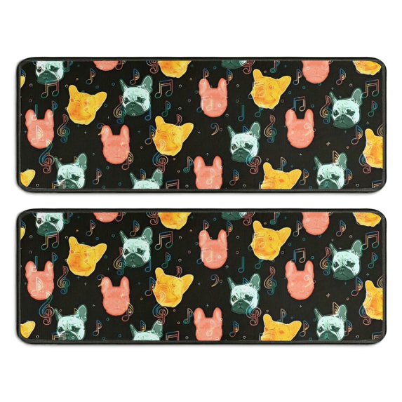 Kitchen Rugs Sets Of 2,Music Bulldog Anti Fatigue Kitchen Mat Rugs Non Slip Washable,Decorative Kitchen Floor Mats for Kitchen,Sink,Laundry,17"x47"+17"x47"