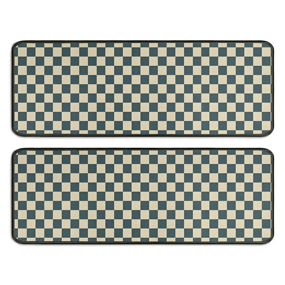 Kitchen Rugs Sets Of 2,Navy and Beige Checkerboard Pattern Anti Fatigue Kitchen Mat Rugs Non Slip Washable,Decorative Kitchen Floor Mats for Kitchen,Sink,Laundry,17"x47"+17"x47"