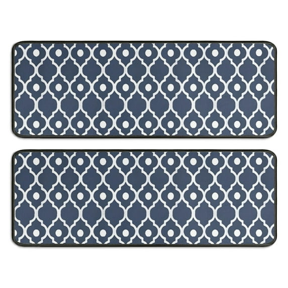 Kitchen Rugs Sets Of 2,Navy Blue Geometric Quatrefoil Pattern Anti Fatigue Kitchen Mat Rugs Non Slip Washable,Decorative Kitchen Floor Mats for Kitchen,Sink,Laundry,17"x47"+17"x47"
