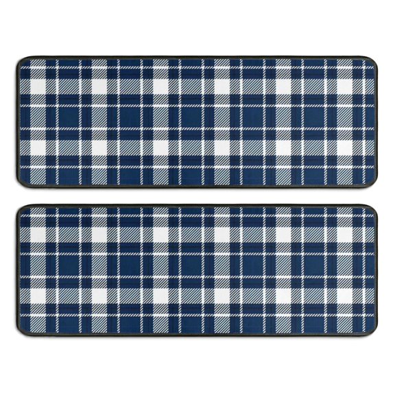 Kitchen Rugs Sets Of 2,Navy White Plaid Checkered Pattern Anti Fatigue Kitchen Mat Rugs Non Slip Washable,Decorative Kitchen Floor Mats for Kitchen,Sink,Laundry,17"x47"+17"x47"