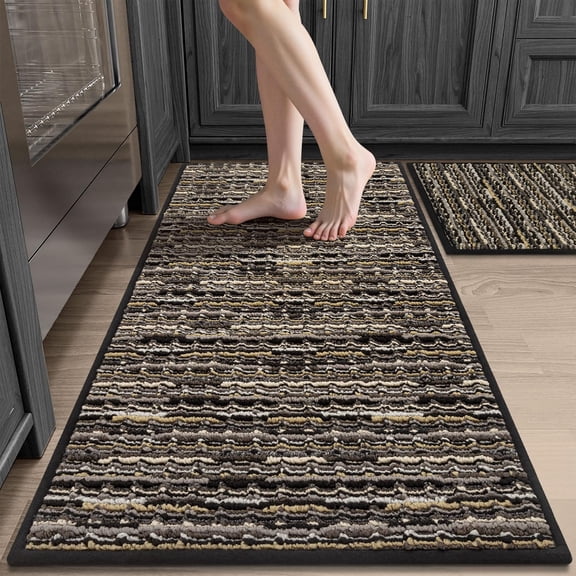 Kitchen Rugs Sets Of 2-non Slip Mats For Floor-thick Stain Resistant Vintage Floor Mat Runner Carpet Hallways Entryway Laundry Room Washable(black 20"x47"+20"x32")