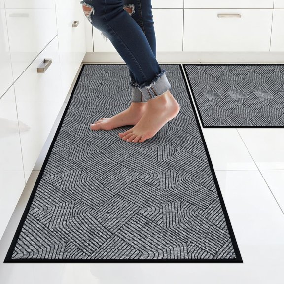 Kitchen Rugs Sets of 2, Non Slip Machine Washable Kitchen Runner Rugs with Rubber Backed, Absorbent Quick Dry Soft Floor Mats for Sink, Hallway, Entryway, Light Grey