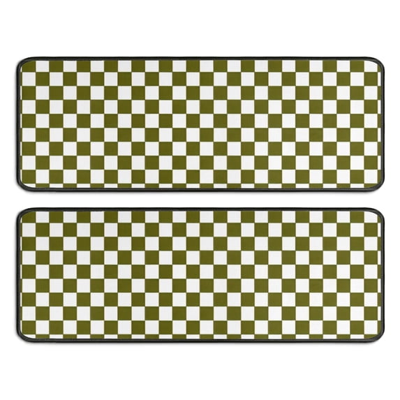 Kitchen Rugs Sets Of 2,Olive Green and White Checkerboard Pattern Anti Fatigue Kitchen Mat Rugs Non Slip Washable,Decorative Kitchen Floor Mats for Kitchen,Sink,Laundry,17"x47"+17"x47"