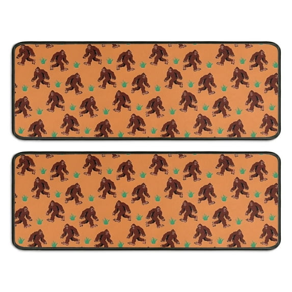 Kitchen Rugs Sets Of 2,Orange Bigfoot and Grass Pattern Anti Fatigue Kitchen Mat Rugs Non Slip Washable,Decorative Kitchen Floor Mats for Kitchen,Sink,Laundry,17"x47"+17"x47"