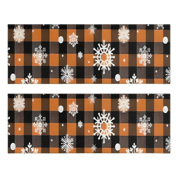 Kitchen Rugs Sets Of 2,Orange and Black Plaid Christmas Snowflake Pattern Anti Fatigue Kitchen Mat Rugs Non Slip Washable,Decorative Kitchen Floor Mats for Kitchen,Sink,Laundry,17"X47"