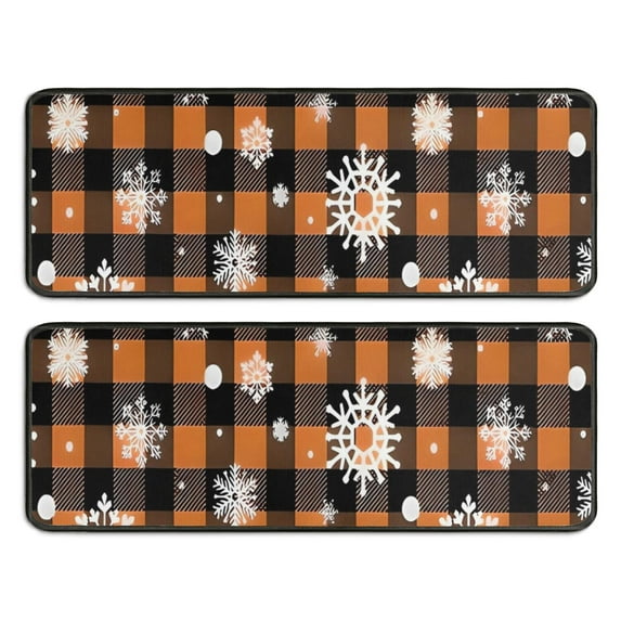 Kitchen Rugs Sets Of 2,Orange and Black Plaid Christmas Snowflake Pattern Anti Fatigue Kitchen Mat Rugs Non Slip Washable,Decorative Kitchen Floor Mats for Kitchen,Sink,Laundry,17"x47"+17"x47"