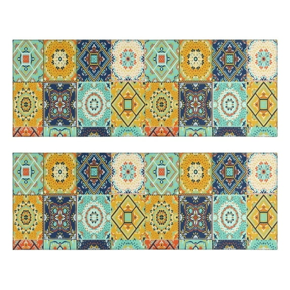 Kitchen Rugs Sets Of 2,Orange Boho Bohemia Floral Geometric Pattern Anti Fatigue Kitchen Mat Rugs Non Slip Washable,Decorative Kitchen Floor Mats for Kitchen,Sink,Laundry,17"X47"